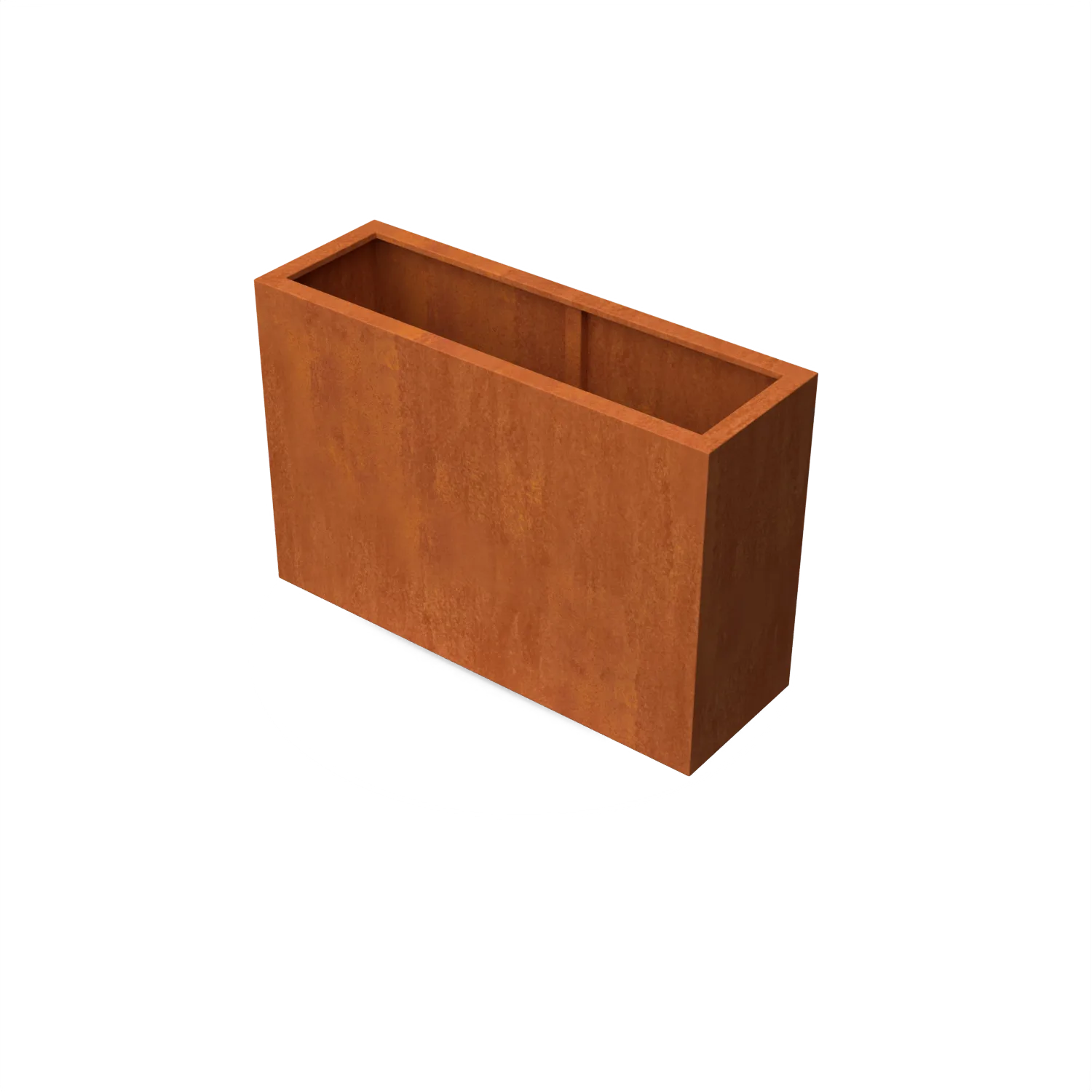 rechthoekige bak, rektangulair plan, aardkleur, metalen bak, open top, rechthoekige bak, roestkleur, metaal, buisvormige opening, ruw oppervlak