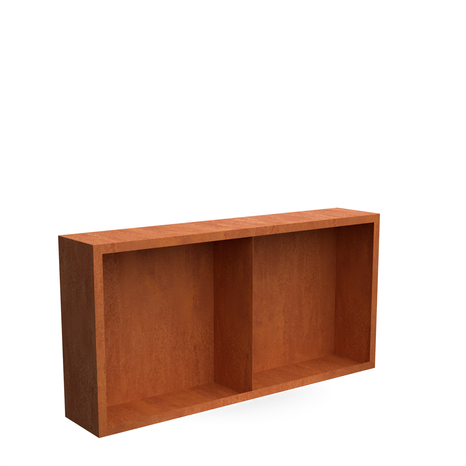 Dividi houtopslag met vakverdeling, 2 vakken met achterwand, cortenstaal 2000×385×1000 mm