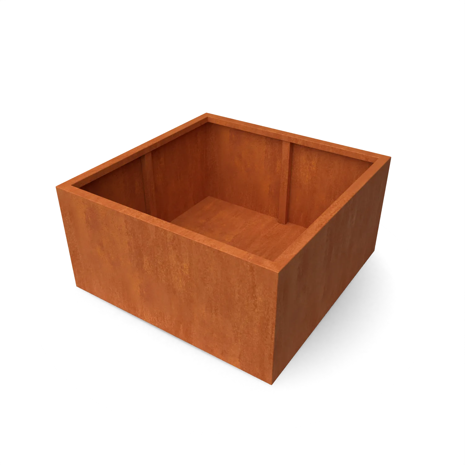 rood metalen doos, kubusvormig box, rustieke afwerking, metaaltextuur, opslagbak, roestvrij staal, kist, vierkant doos, oranje patina, interieur bak