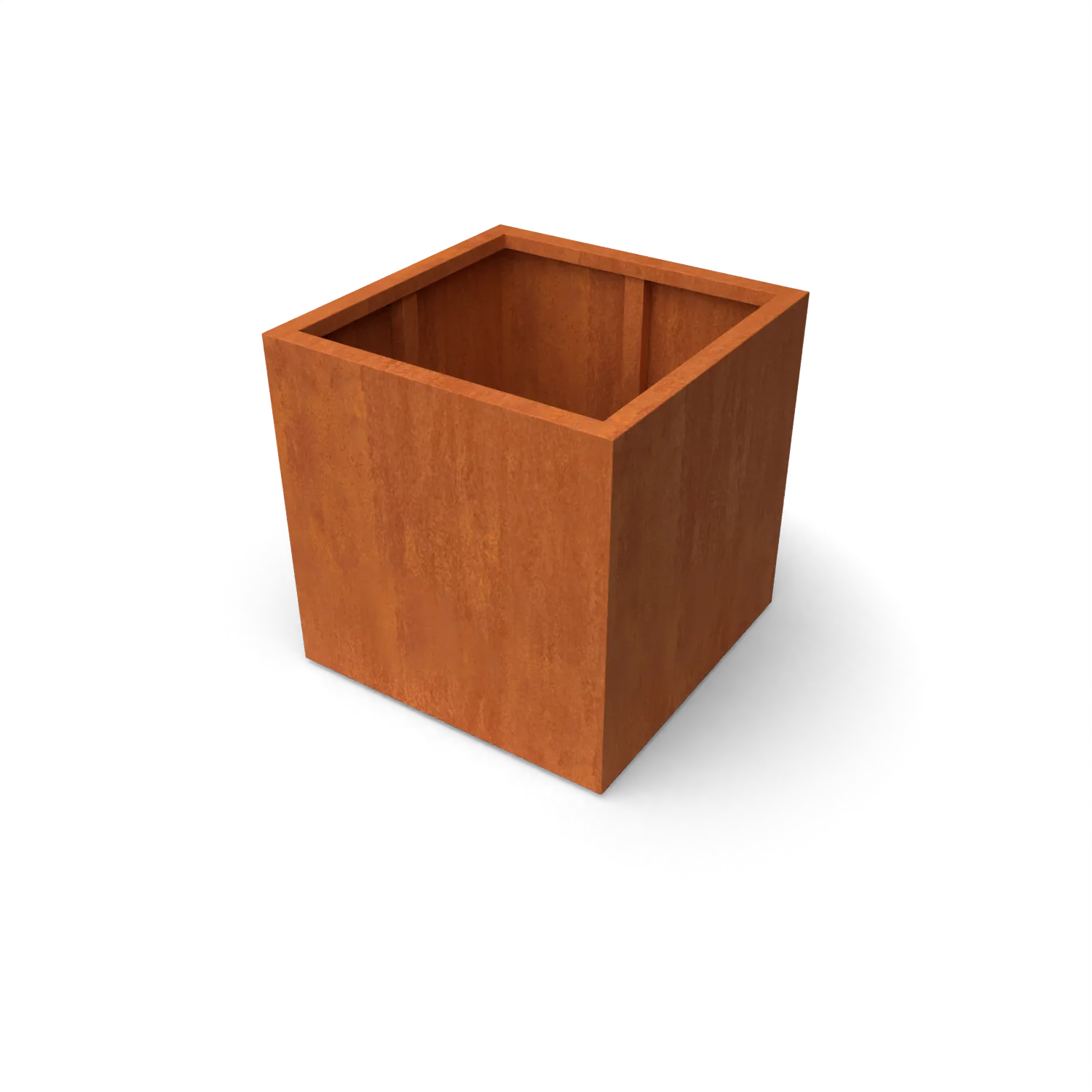 vierkante pot, staal/bruinroest, roestkleur, kamerplantpot, lege pot, vierkante planter, rustkleur, metalen container, bloempot, ruw oppervlak
