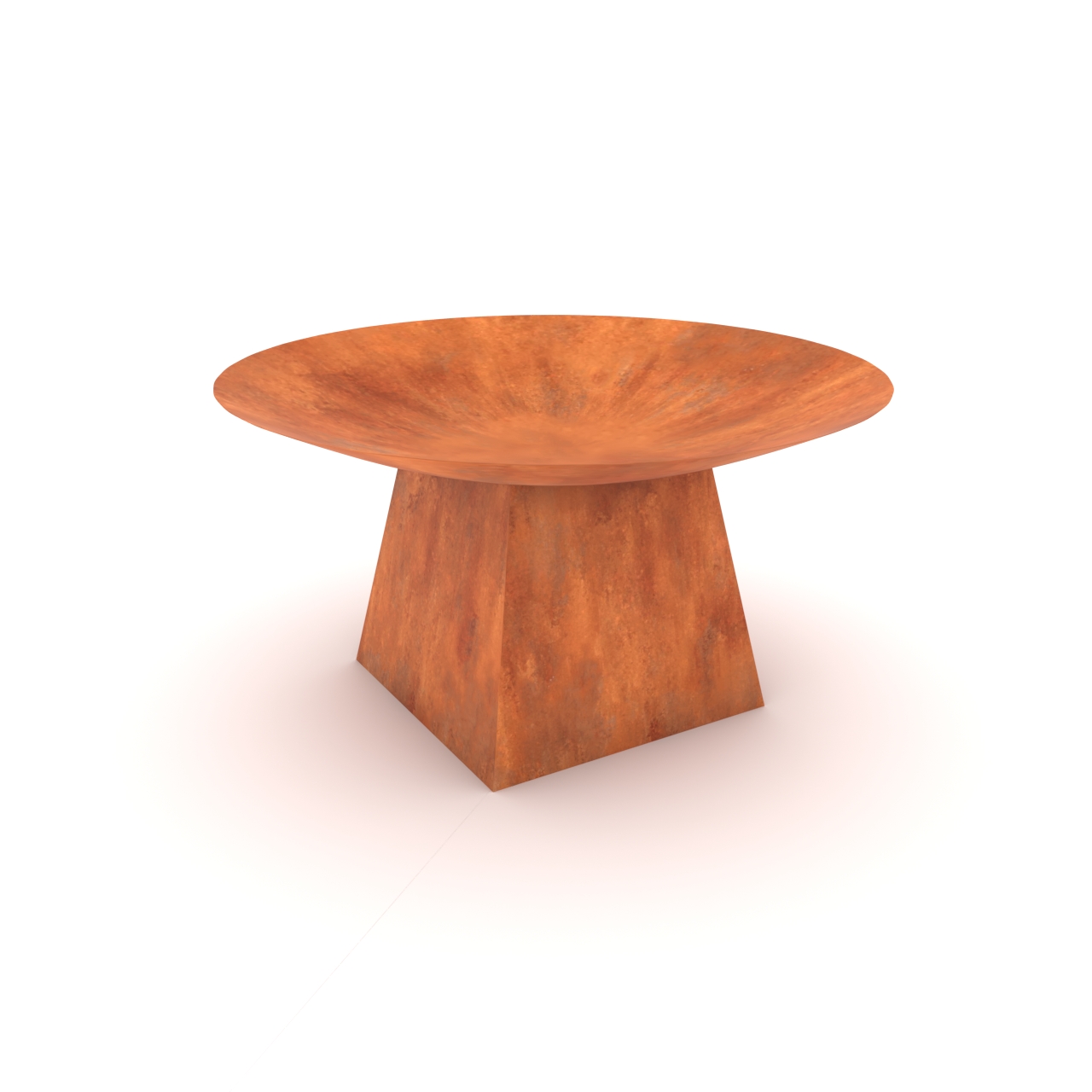 salontafel, houten tafel, rond blad, vierkant sokkel, rustiek tekstuur