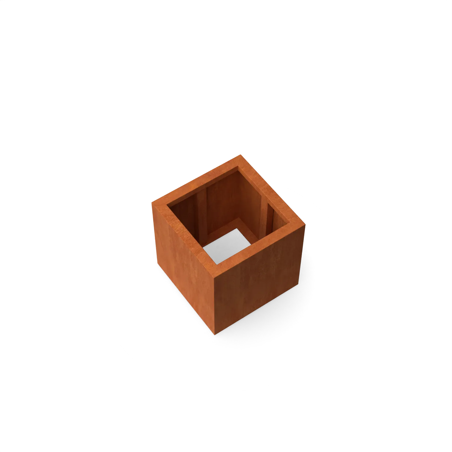 houten blok, kubus, open holte, muurblok, bruin/oranje, brievenhouder, houten blok, vierkant, uitsparing, oranje kleur