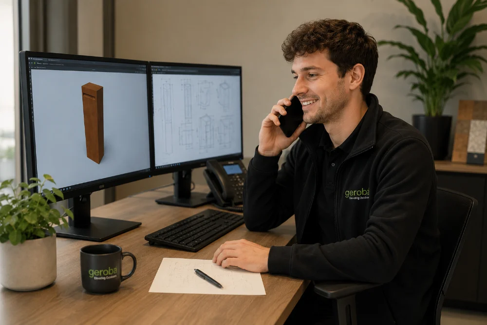 Geroba-medewerker aan de telefoon met een klant