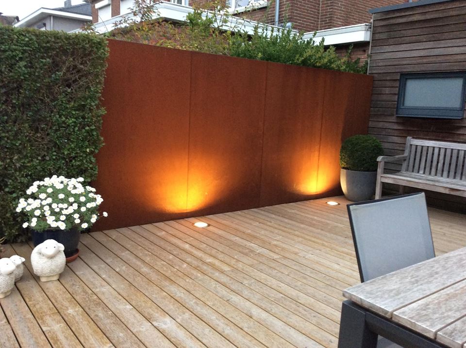 tuinverlichting, wandlamp, LED, rustieke panel, decking terras