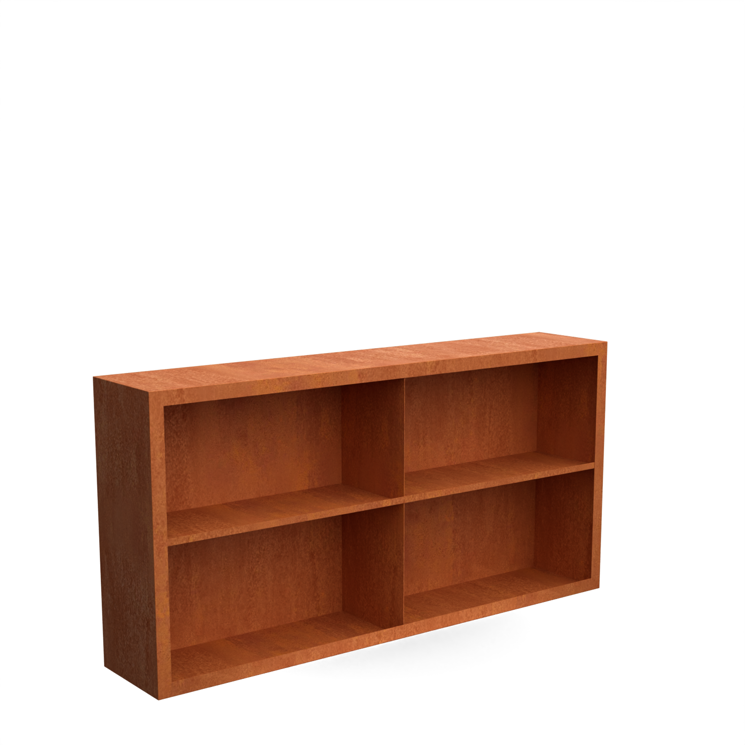 Dividi houtopslag met vakverdeling, 4 vakken met achterwand, cortenstaal 2000×385×1000 mm