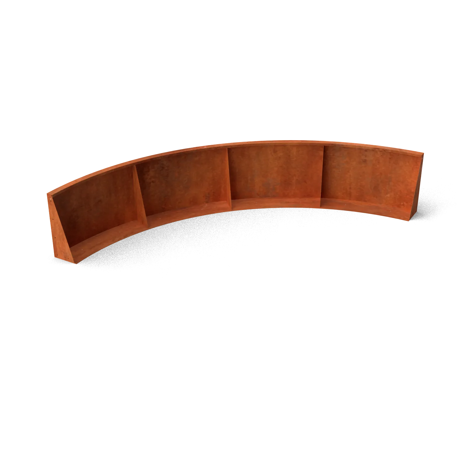 ronde bank, curved shelf, metaal, roestkleur, modulaire plank