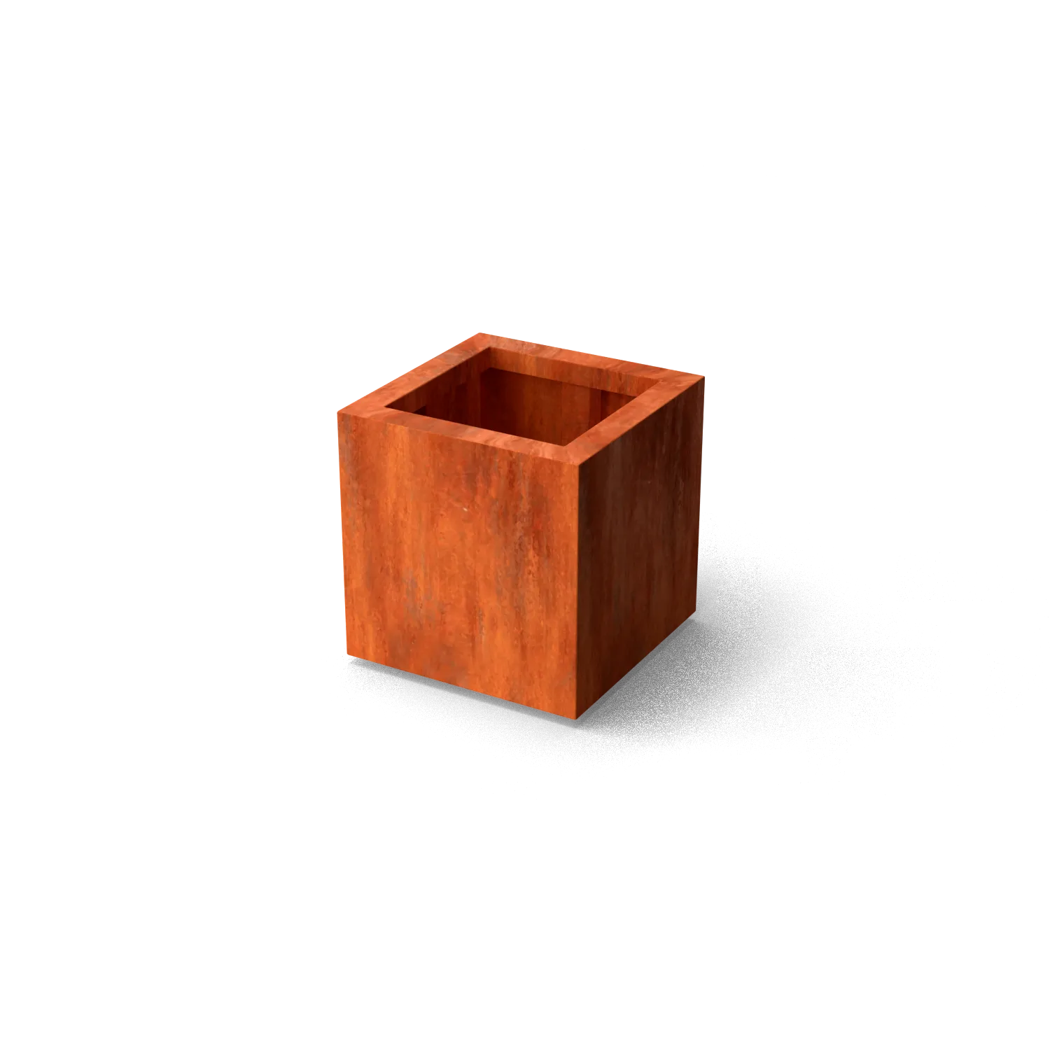 kubus, roestvrij, buisvormig, metaal, open-top, houten, kubus, container, roestkleur, opbergdoos